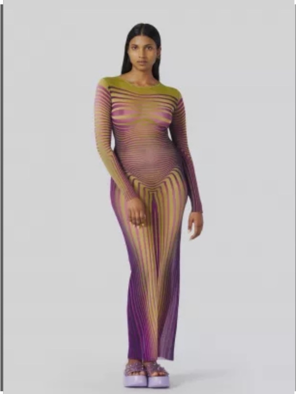 JPG Body Morphing Sheer Dress Green & Purple— Size Small
